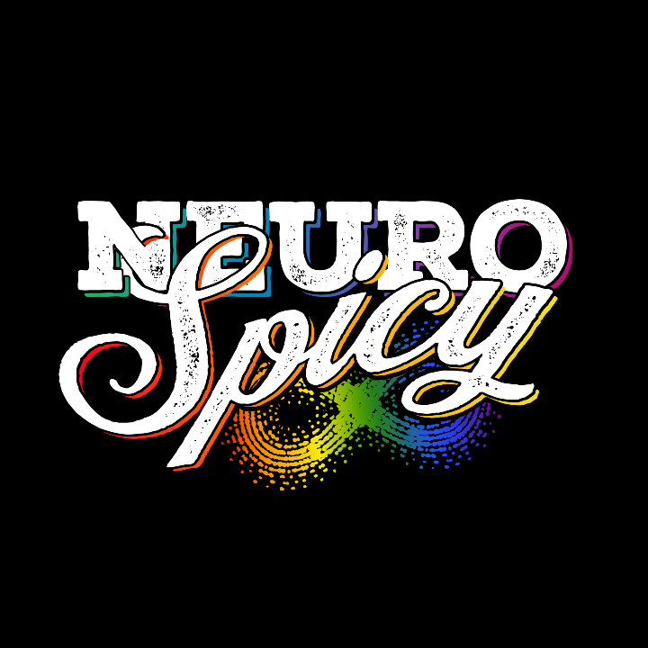 Colorful 'Neuro Spicy' text design on a black background