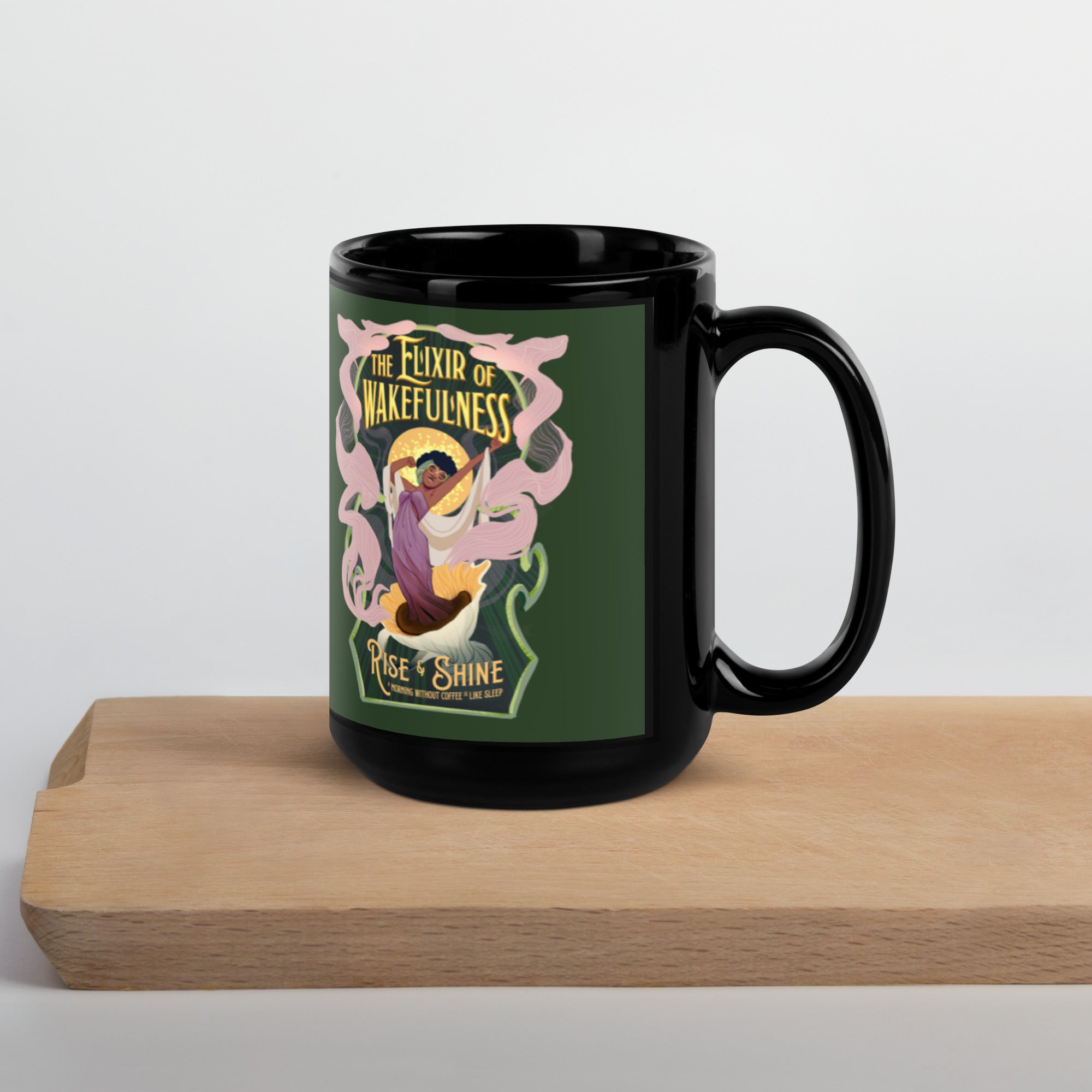 "Elixir of Wakefulness" Black Glossy Mug