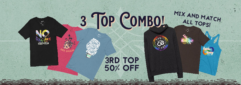 Buy 2 tops, get 3rd top at 50% off! Mix and match all top styles