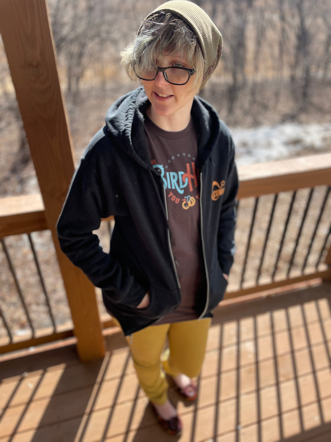 Founder, Addy, wearing THE BIRDHIVE shirt