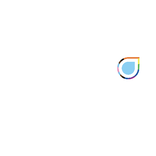 NGLCC, Certified LGBT Business Enterprise:
A minimalist logo featuring a light blue teardrop shape centered within a white rounded square, bordered by a thin multicolor rainbow gradient outline, set against a solid white background.