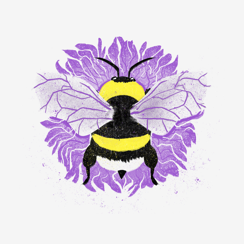ENBEE design in pride colors with a bumble bee on a purple flower