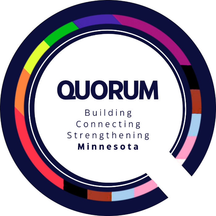 Logo of Quorum with colorful circular design on a white background