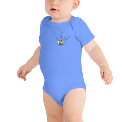 Baby: ASL "I Love You- LBGTQ" on light short sleeve one piece