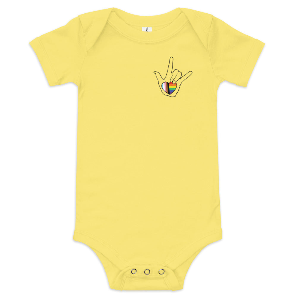 Baby: ASL "I Love You- LBGTQ" on light short sleeve one piece