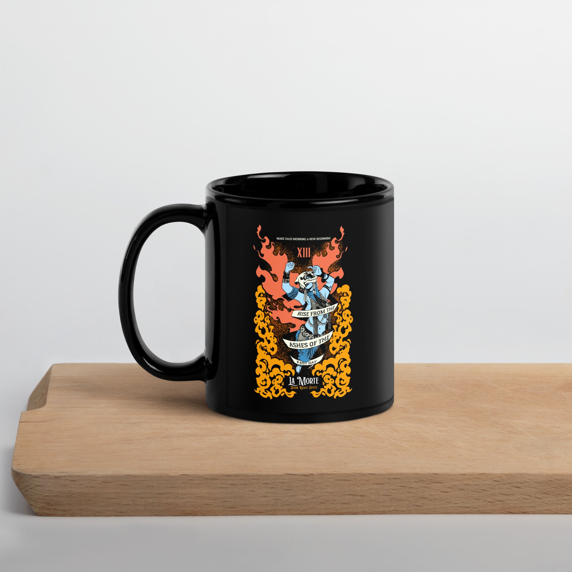 "La Morte, Dark Roast Tarot Coffee" Black Glossy Mug