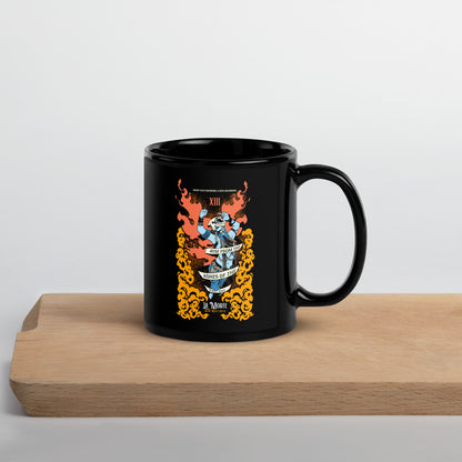 "La Morte, Dark Roast Tarot Coffee" Black Glossy Mug