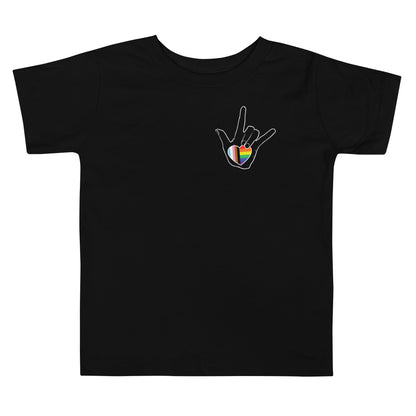 Toddler: ASL "I Love You- LBGTQ" on black Short Sleeve Tee