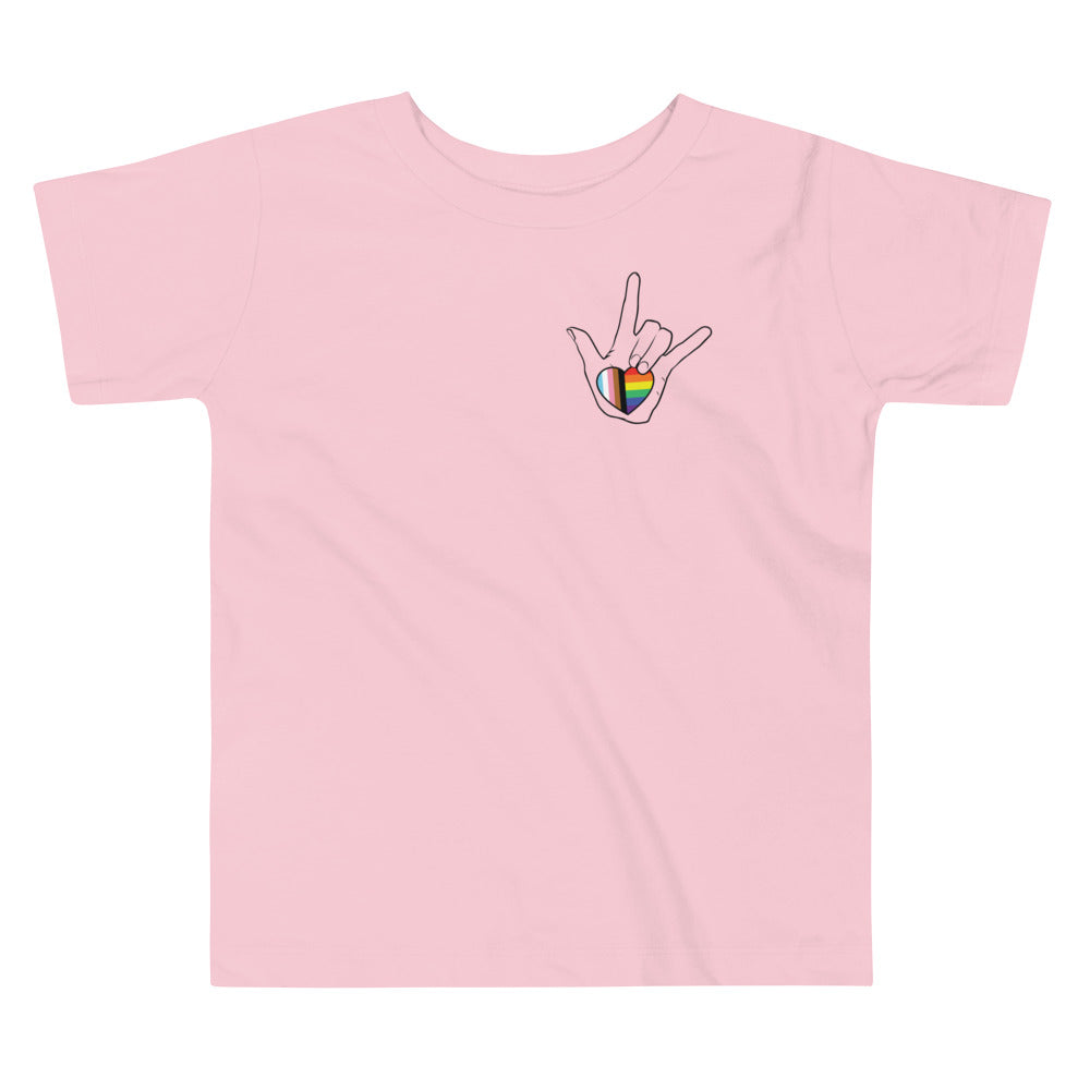 Toddler: ASL "I Love You- LBGTQ" on light Short Sleeve Tee