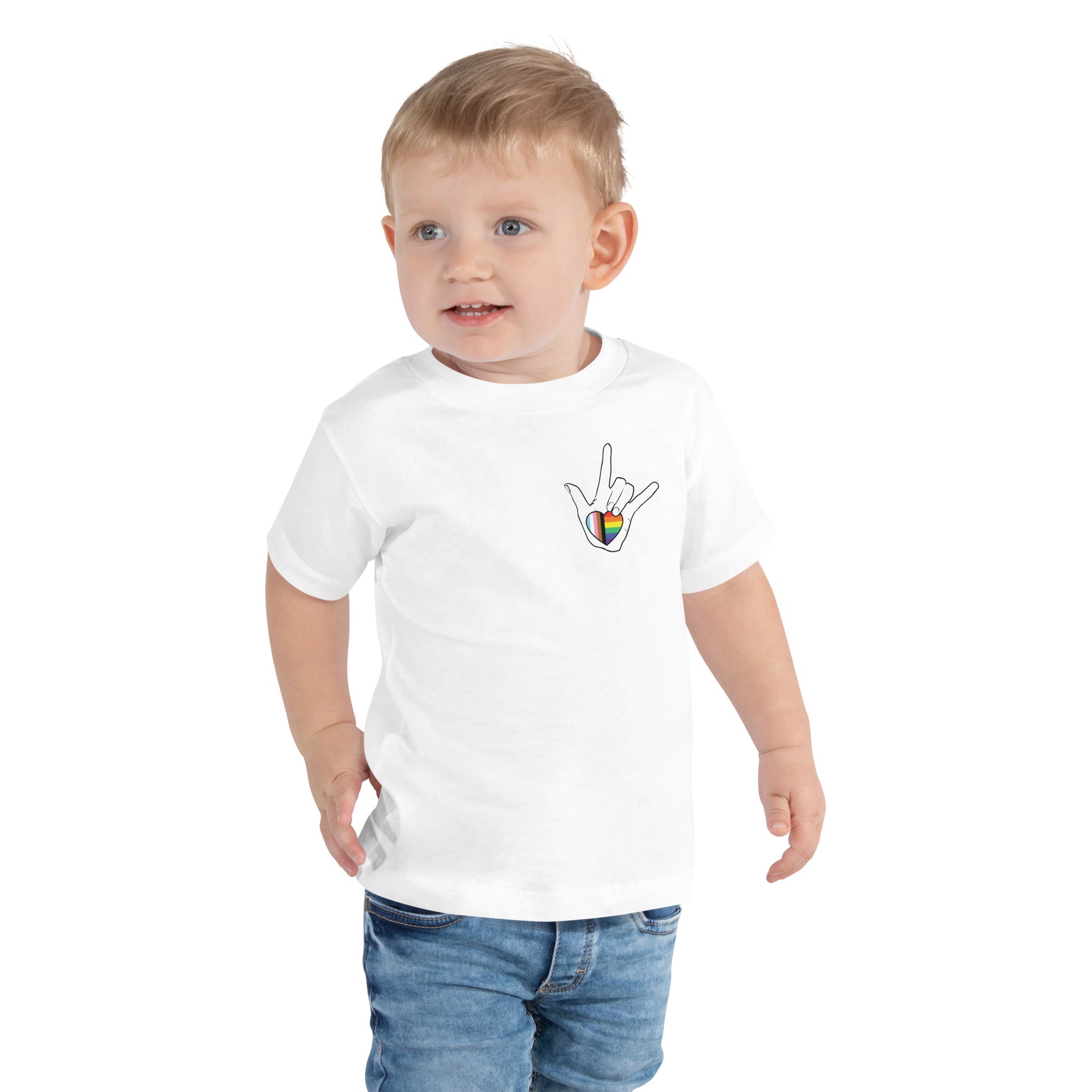 Toddler: ASL "I Love You- LBGTQ" on light Short Sleeve Tee