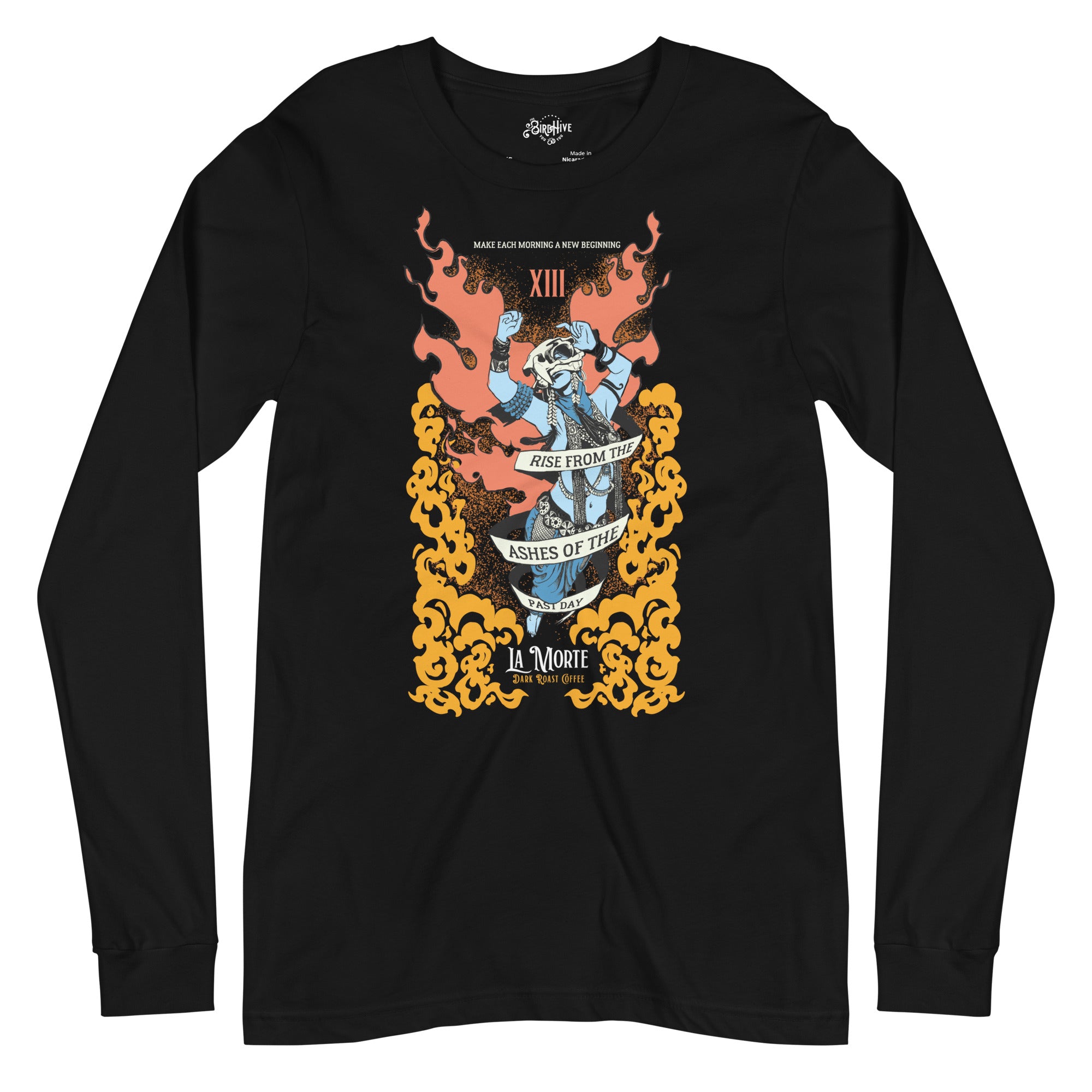 "La Morte, Dark Roast Tarot Coffee" Unisex Long Sleeve Tee