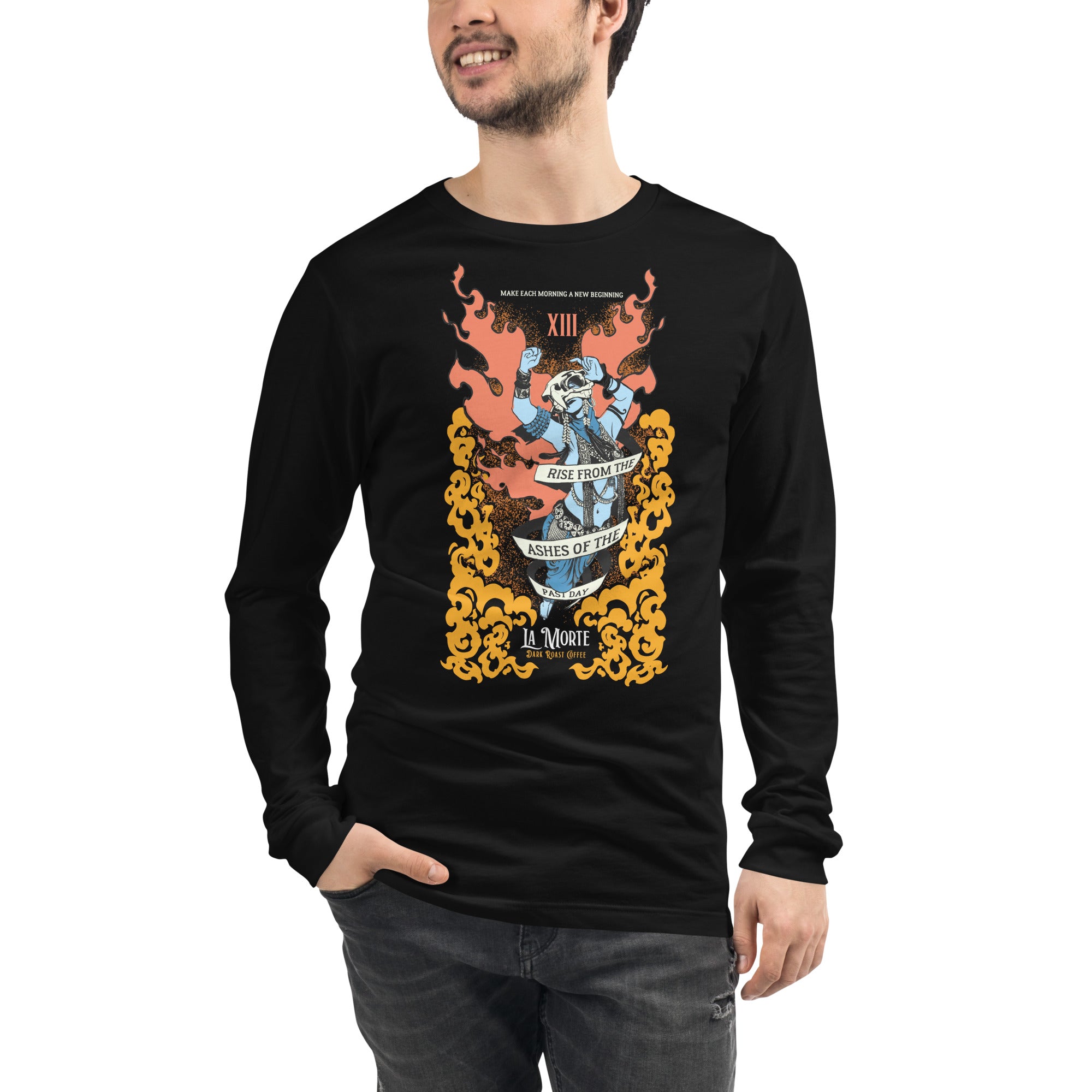 "La Morte, Dark Roast Tarot Coffee" Unisex Long Sleeve Tee