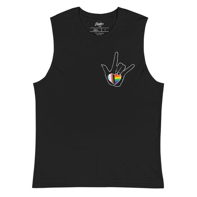 ASL "I Love You- LBGTQ" on dark sleeveless Shirt