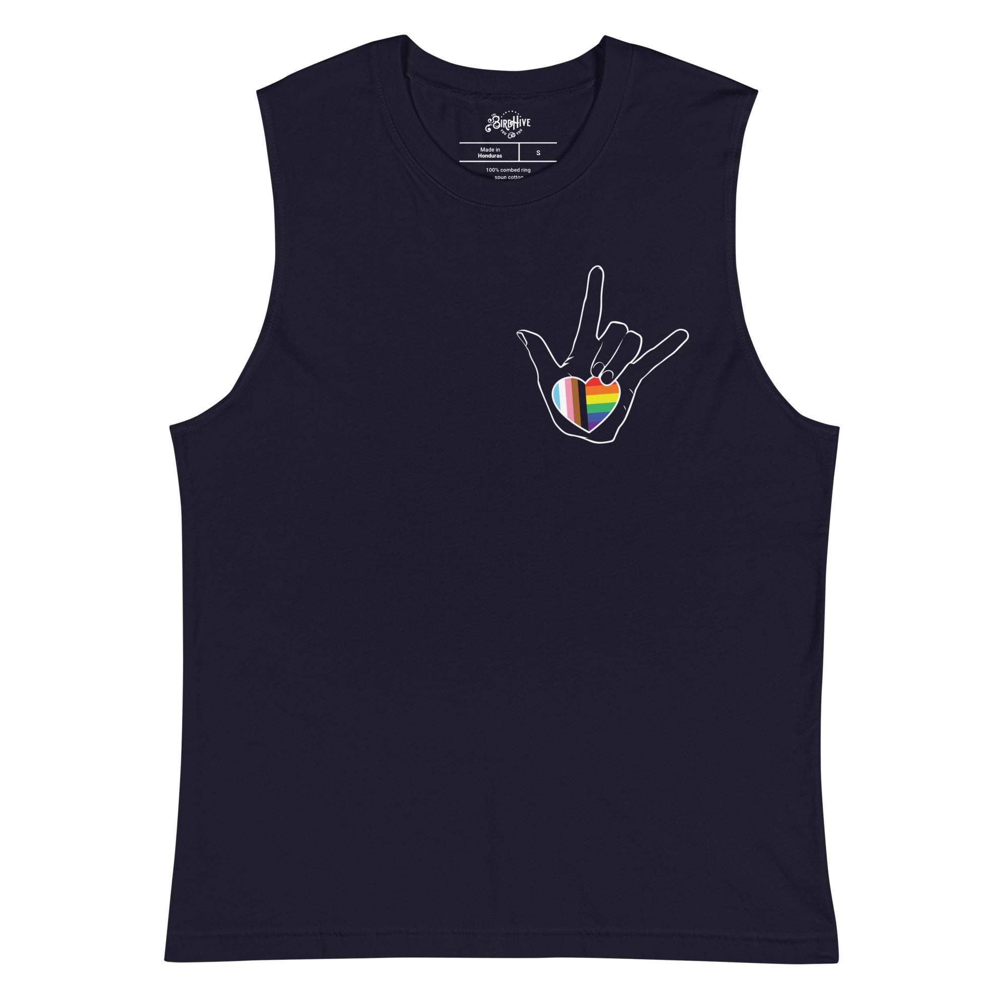 ASL "I Love You- LBGTQ" on dark sleeveless Shirt