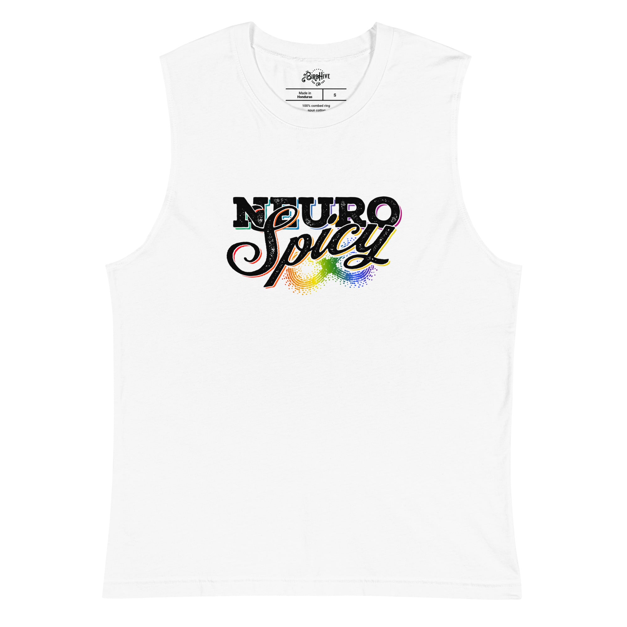 "Neuro Spicy" on white Sleeveless Shirt