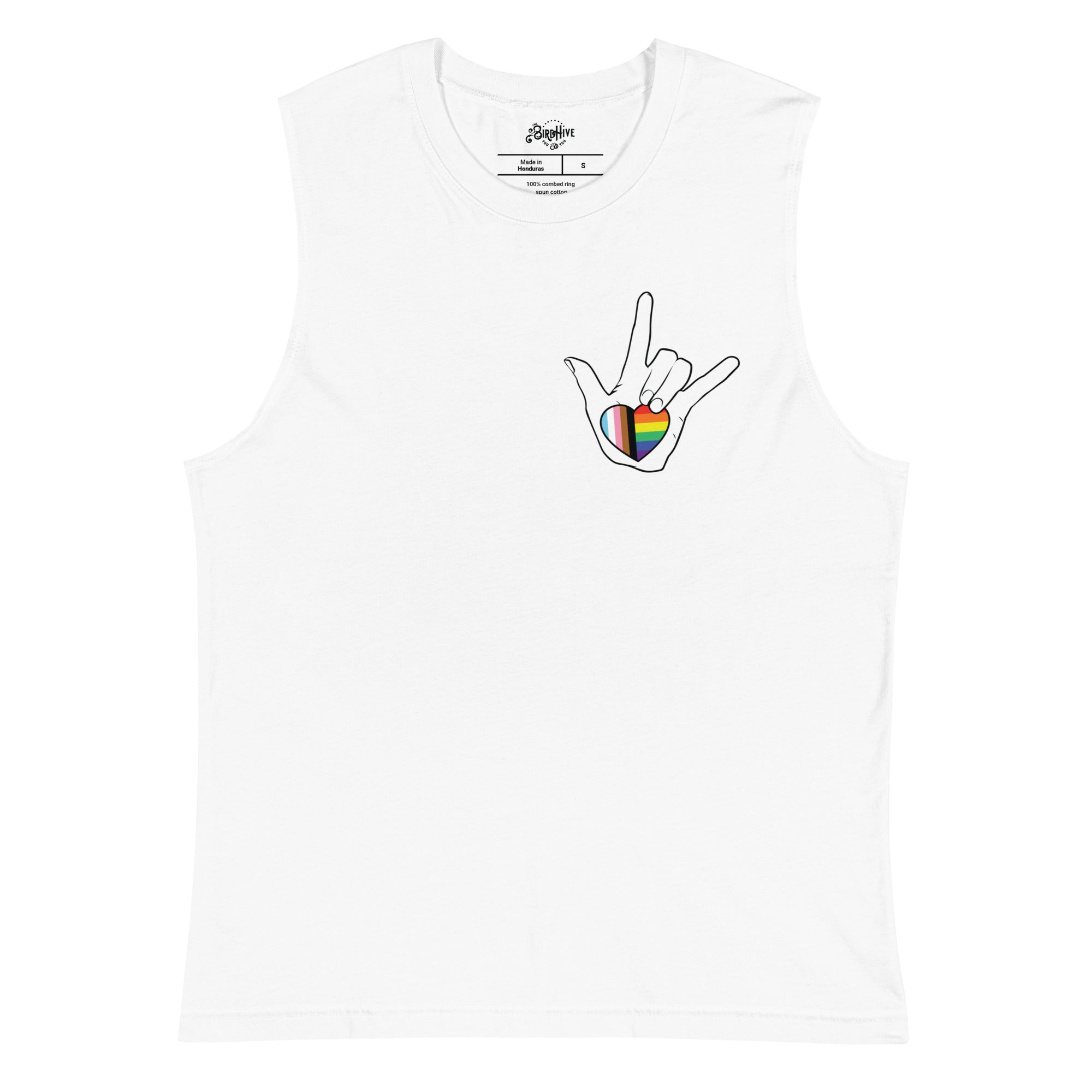 ASL "I Love You- LBGTQ" on white sleeveless Shirt