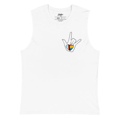 ASL "I Love You- LBGTQ" on white sleeveless Shirt