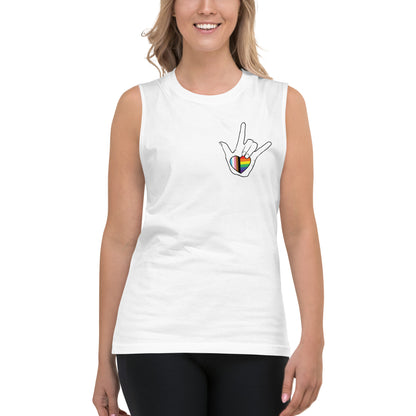 ASL "I Love You- LBGTQ" on white sleeveless Shirt