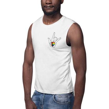 ASL "I Love You- LBGTQ" on white sleeveless Shirt