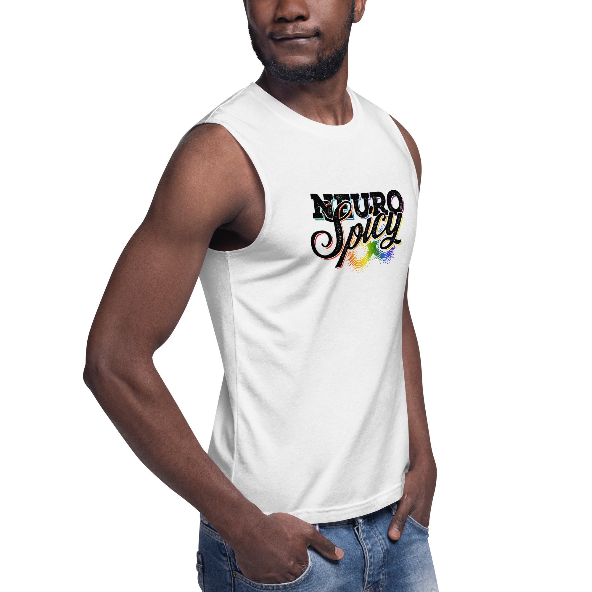 "Neuro Spicy" on white Sleeveless Shirt