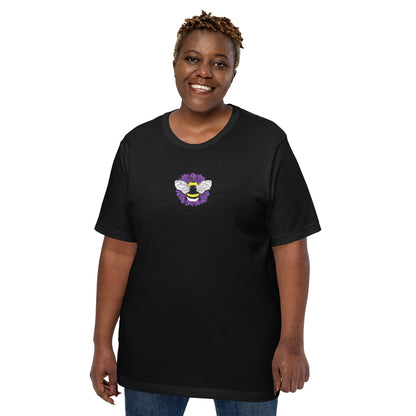 "EnBEE" in pride colors on a black Unisex t-shirt