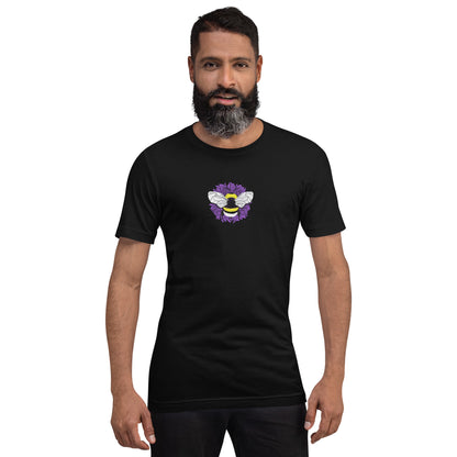 "EnBEE" in pride colors on a black Unisex t-shirt