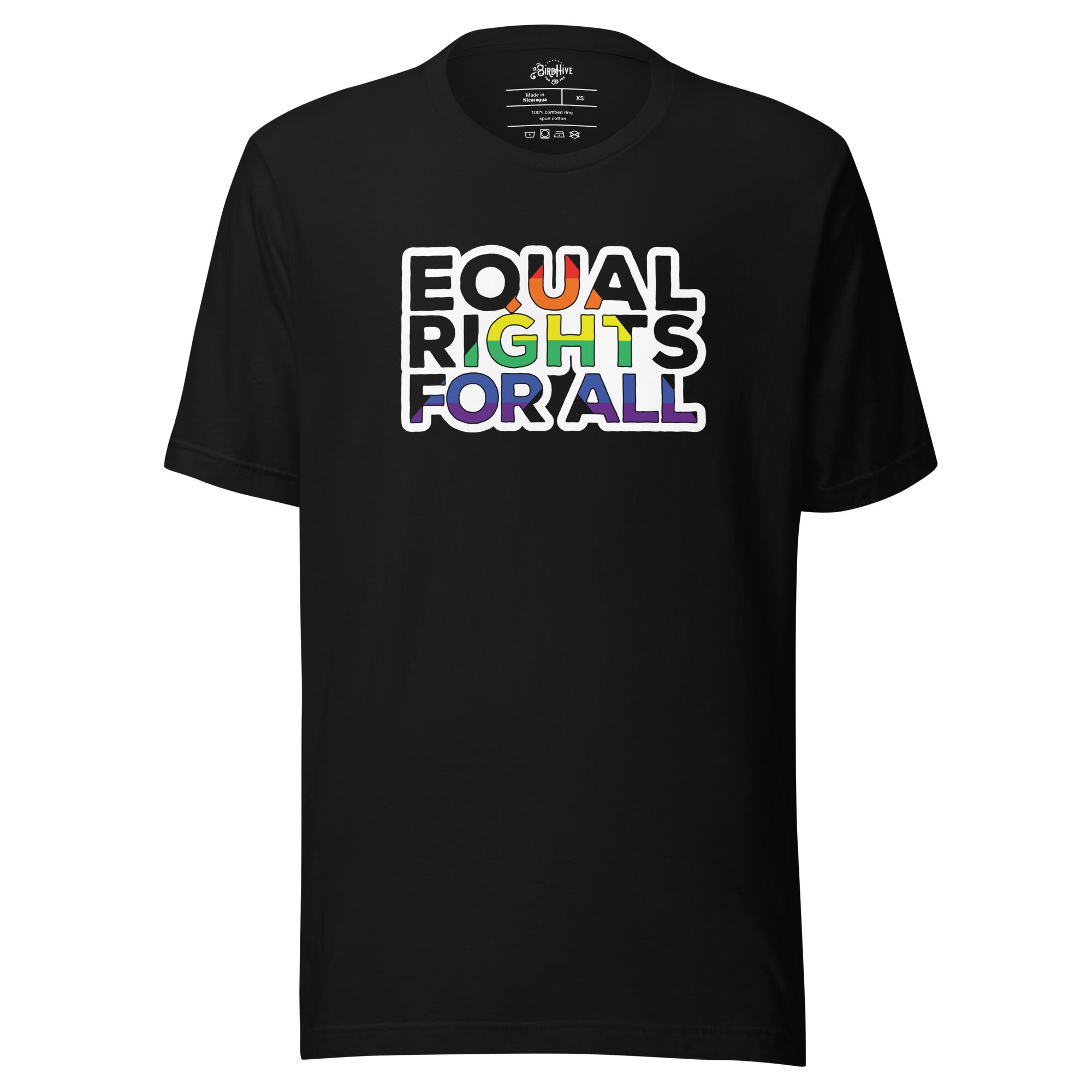 "Equal Rights for All" on black Unisex t-shirt