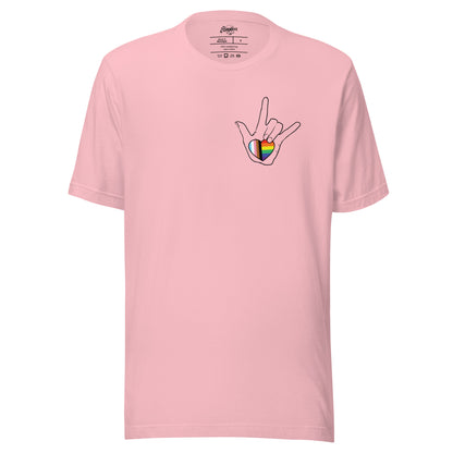 ASL "I Love You- LBGTQ" on light Unisex t-shirt