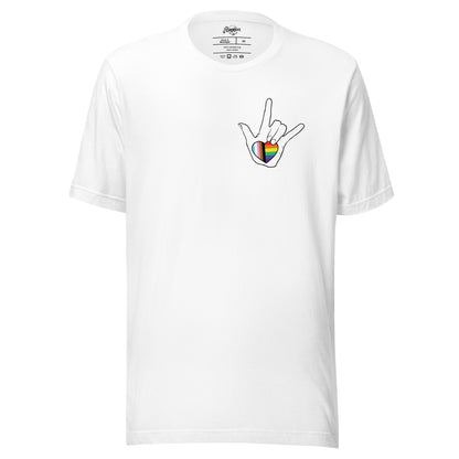 ASL "I Love You- LBGTQ" on light Unisex t-shirt