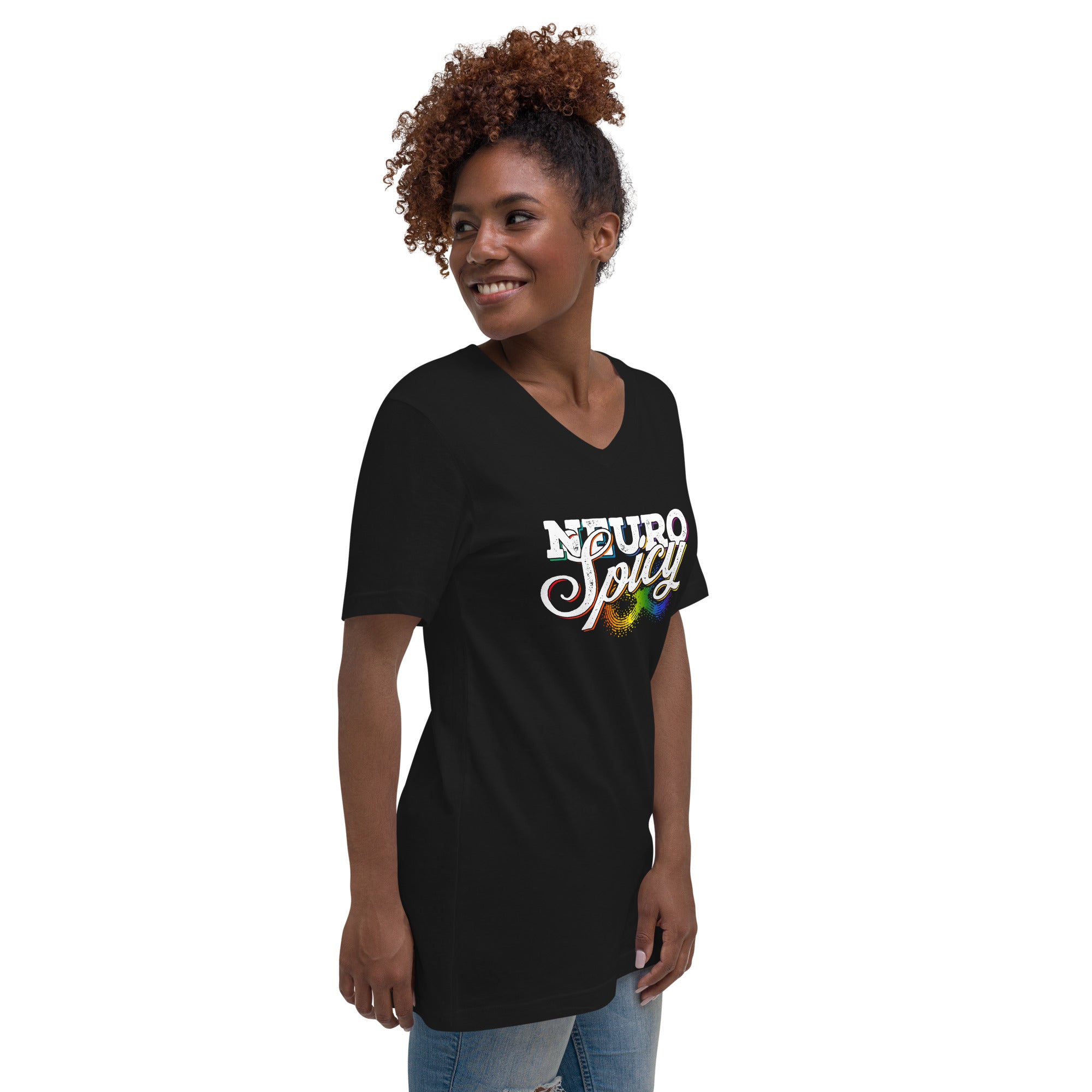 "Neuro-Spicy" on black Unisex Short Sleeve V-Neck T-Shirt