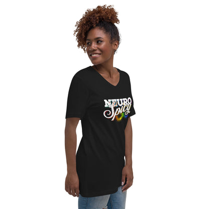 "Neuro-Spicy" on black Unisex Short Sleeve V-Neck T-Shirt