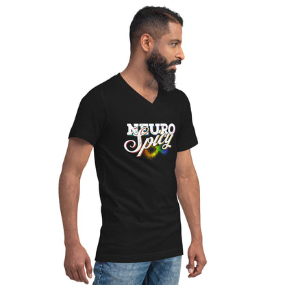 "Neuro-Spicy" on black Unisex Short Sleeve V-Neck T-Shirt