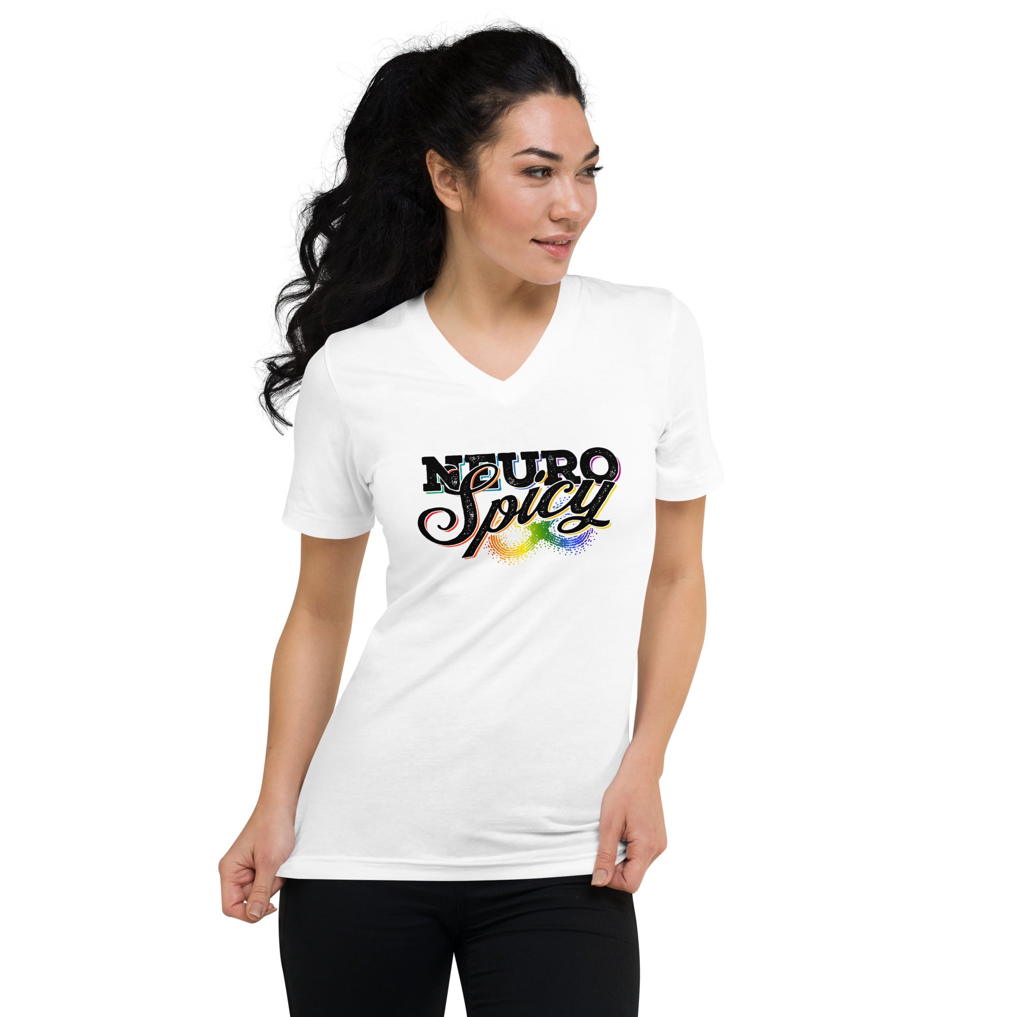 "Neuro-Spicy" on white Unisex Short Sleeve V-Neck T-Shirt