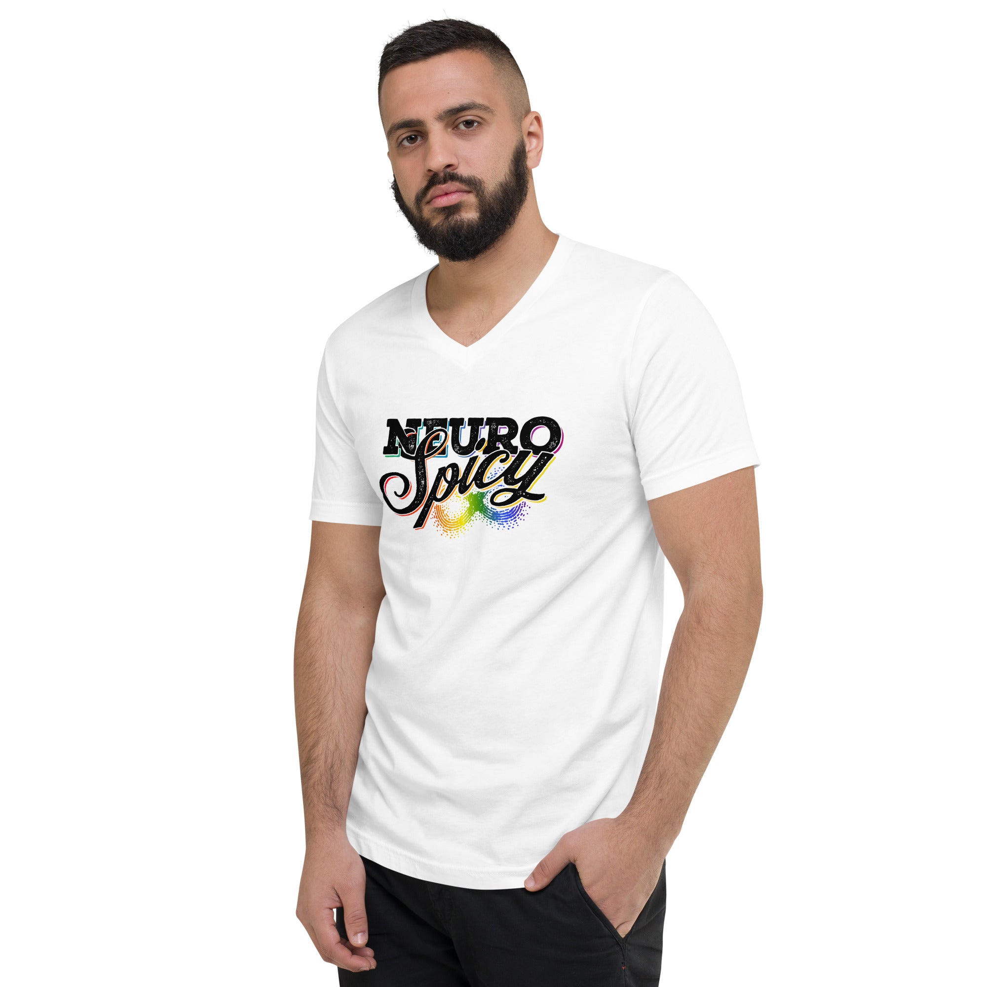 "Neuro-Spicy" on white Unisex Short Sleeve V-Neck T-Shirt