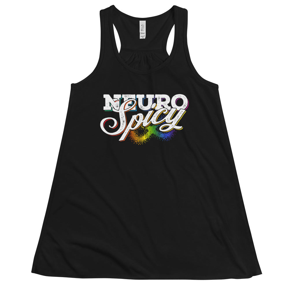 "Neuro-Spicy" on black Fem Flowy Racerback Tank