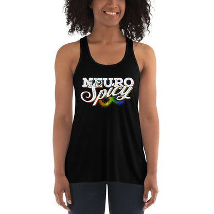 "Neuro-Spicy" on black Fem Flowy Racerback Tank