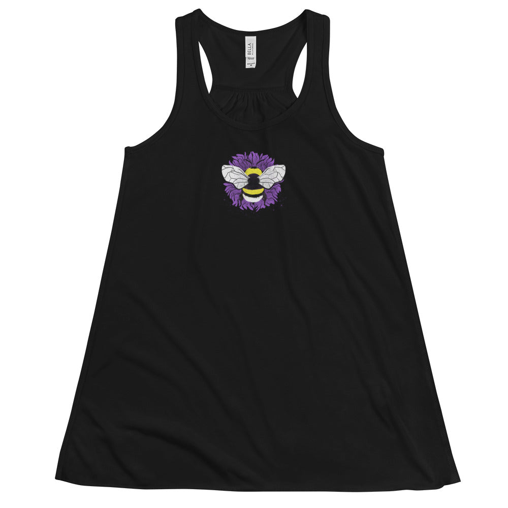 "EnBEE" in pride colors on black fem Flowy Racerback Tank