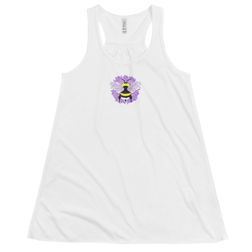 "EnBee" pride colors on white Fem Flowy Racerback Tank