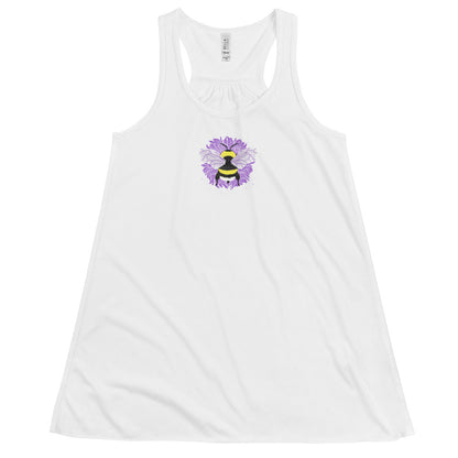 "EnBee" pride colors on white Fem Flowy Racerback Tank