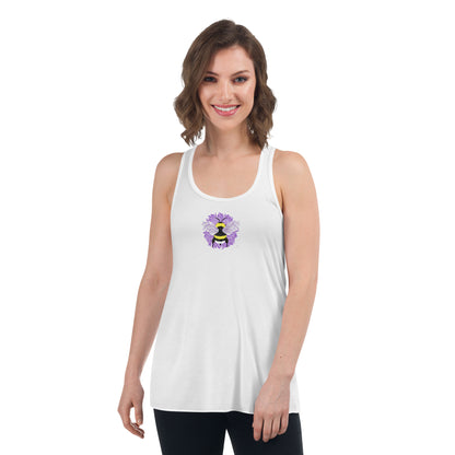 "EnBee" pride colors on white Fem Flowy Racerback Tank