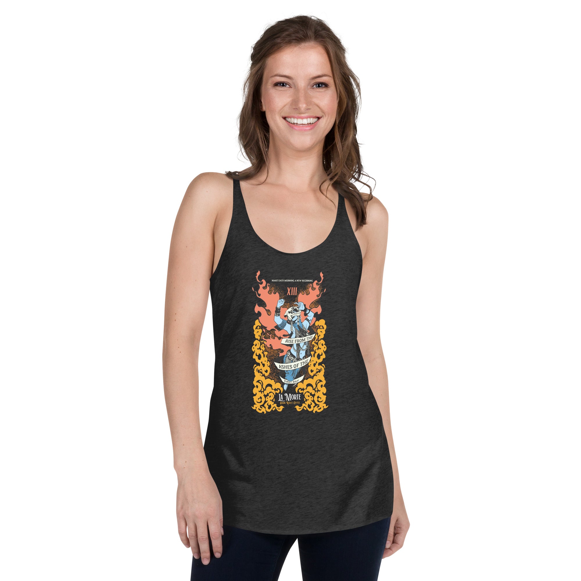 "La Morte, Dark Roast Tarot Coffee " Fem Racerback Tank