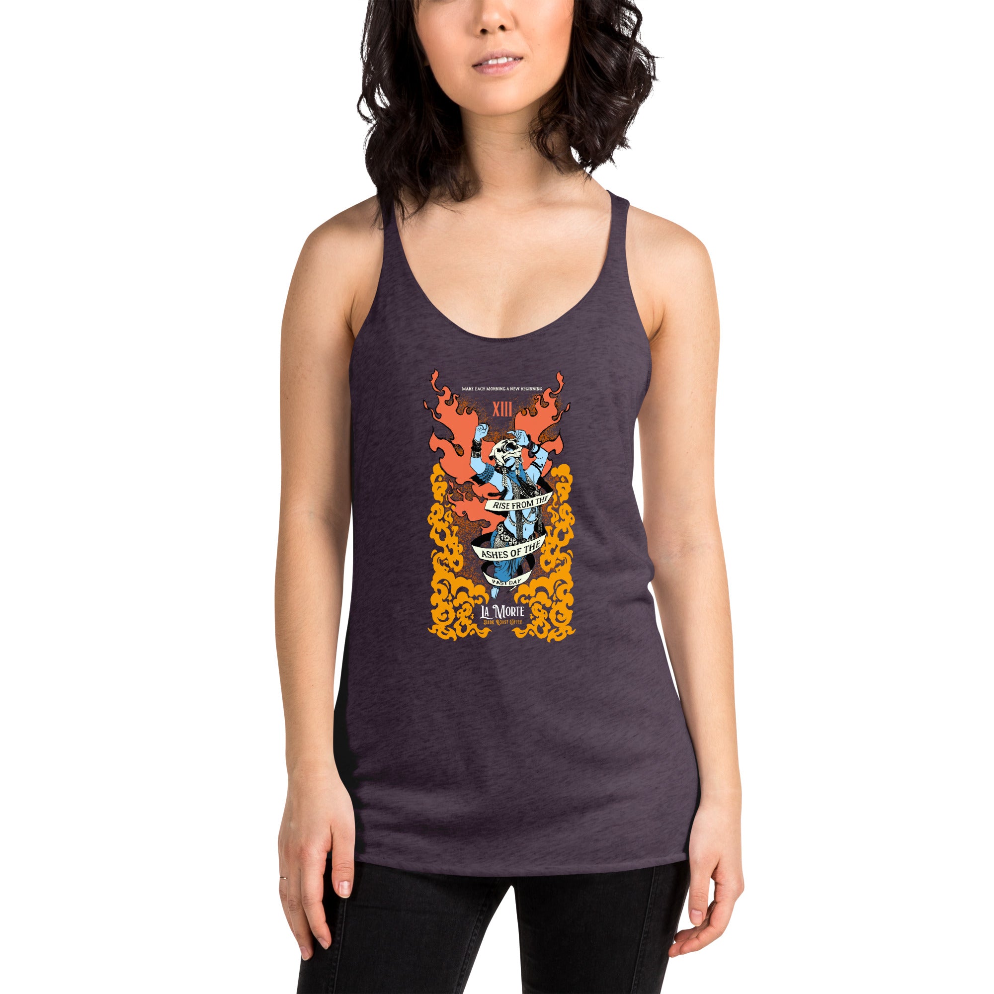 "La Morte, Dark Roast Tarot Coffee " Fem Racerback Tank