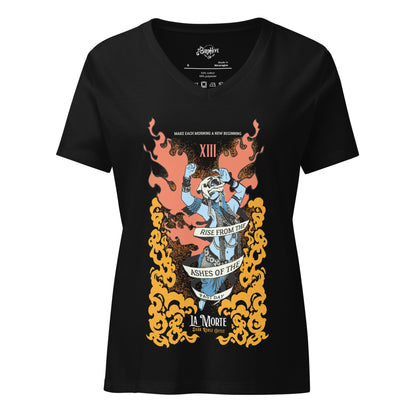 "La Morte, Dark Roast Tarot Coffee" Fem relaxed v-neck t-shirt