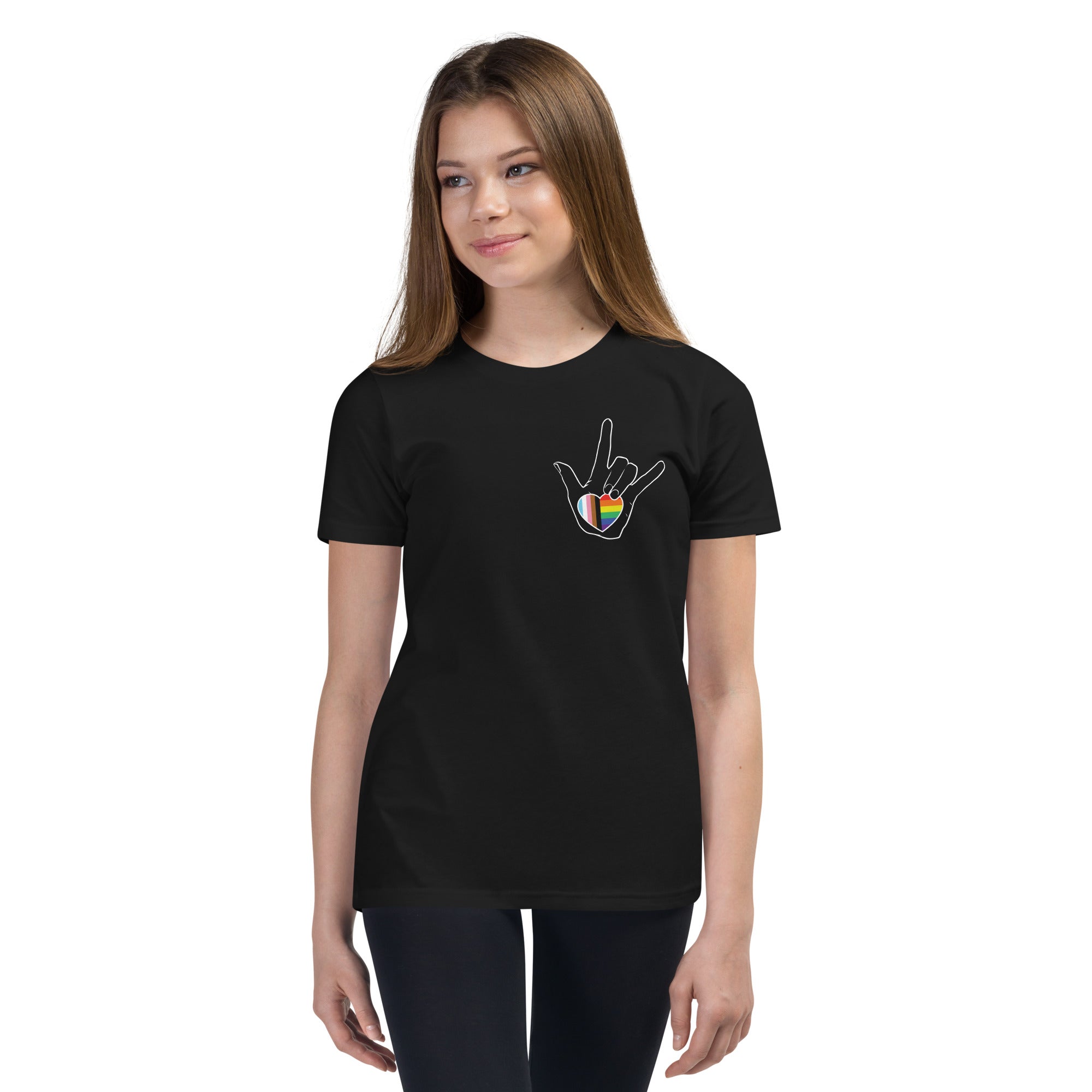 Youth: ASL "I Love You- LBGTQ" on black Short Sleeve T-Shirt