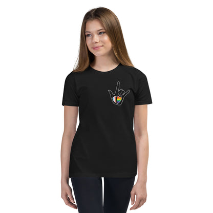 Youth: ASL "I Love You- LBGTQ" on black Short Sleeve T-Shirt