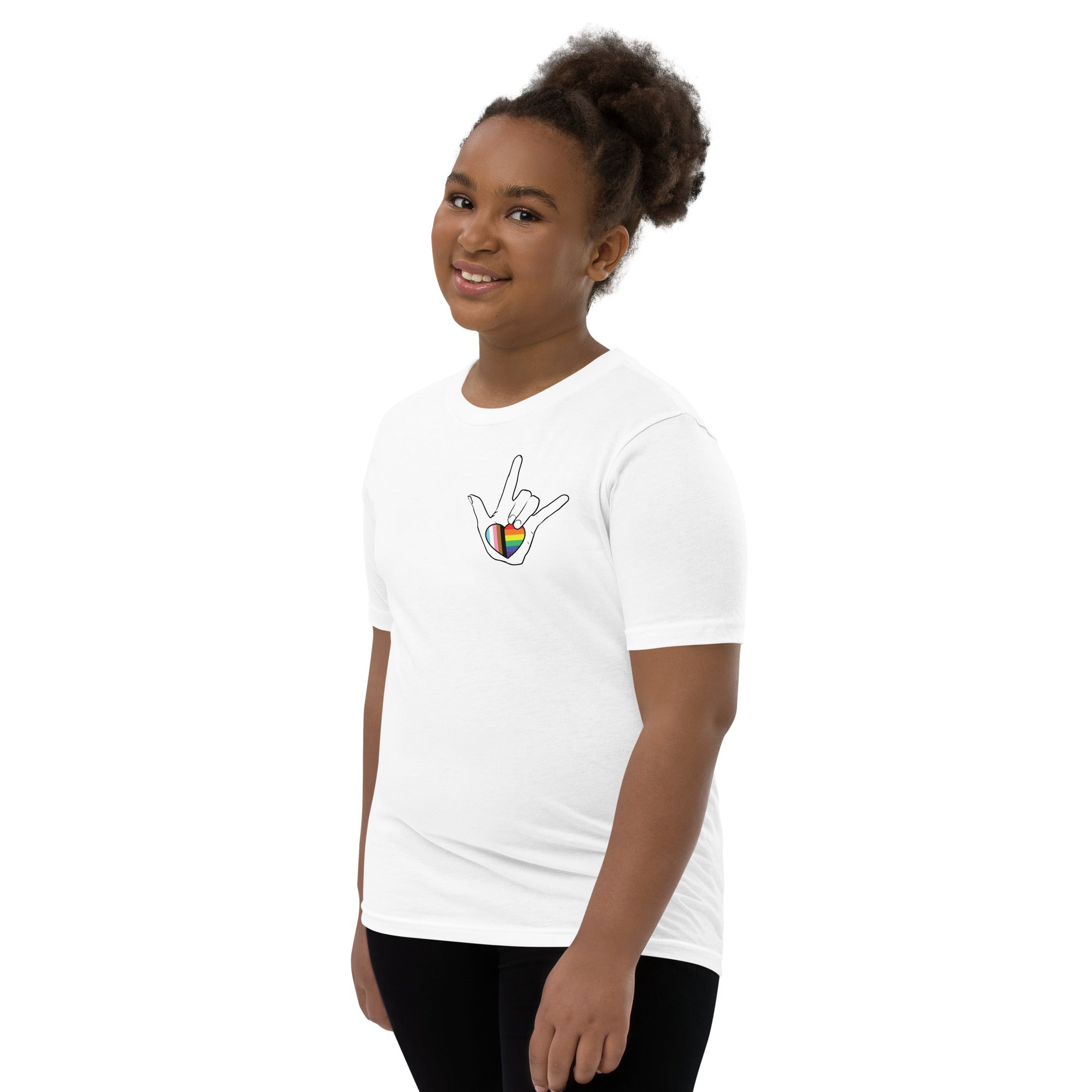 Youth: ASL "I Love You- LBGTQ" on white Short Sleeve T-Shirt