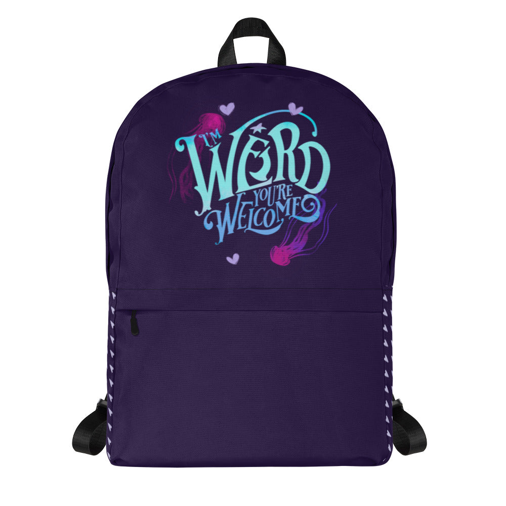 Blue "I'm Weird, You're Welcome" Backpack