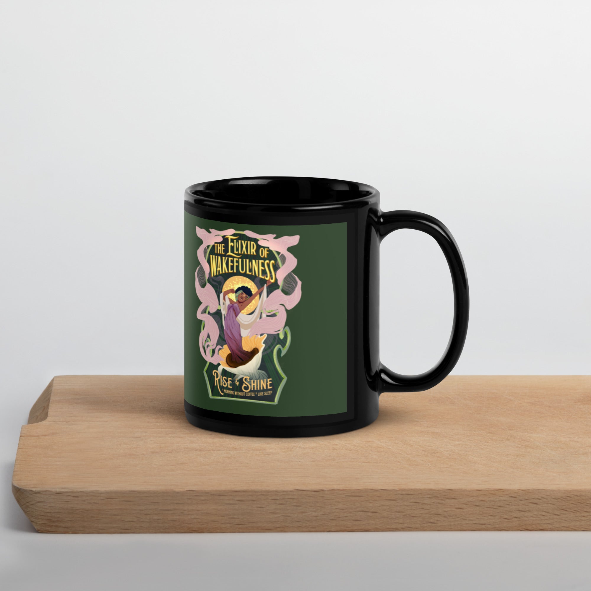 "Elixir of Wakefulness" Black Glossy Mug