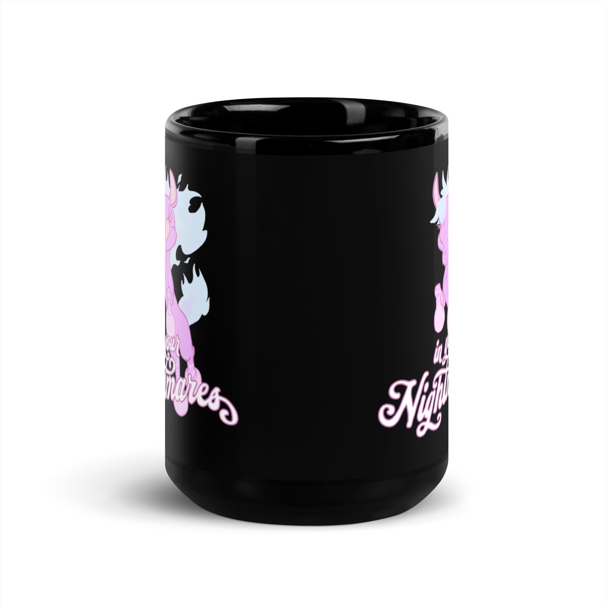 "In Your Nightmares" Black Glossy Mug