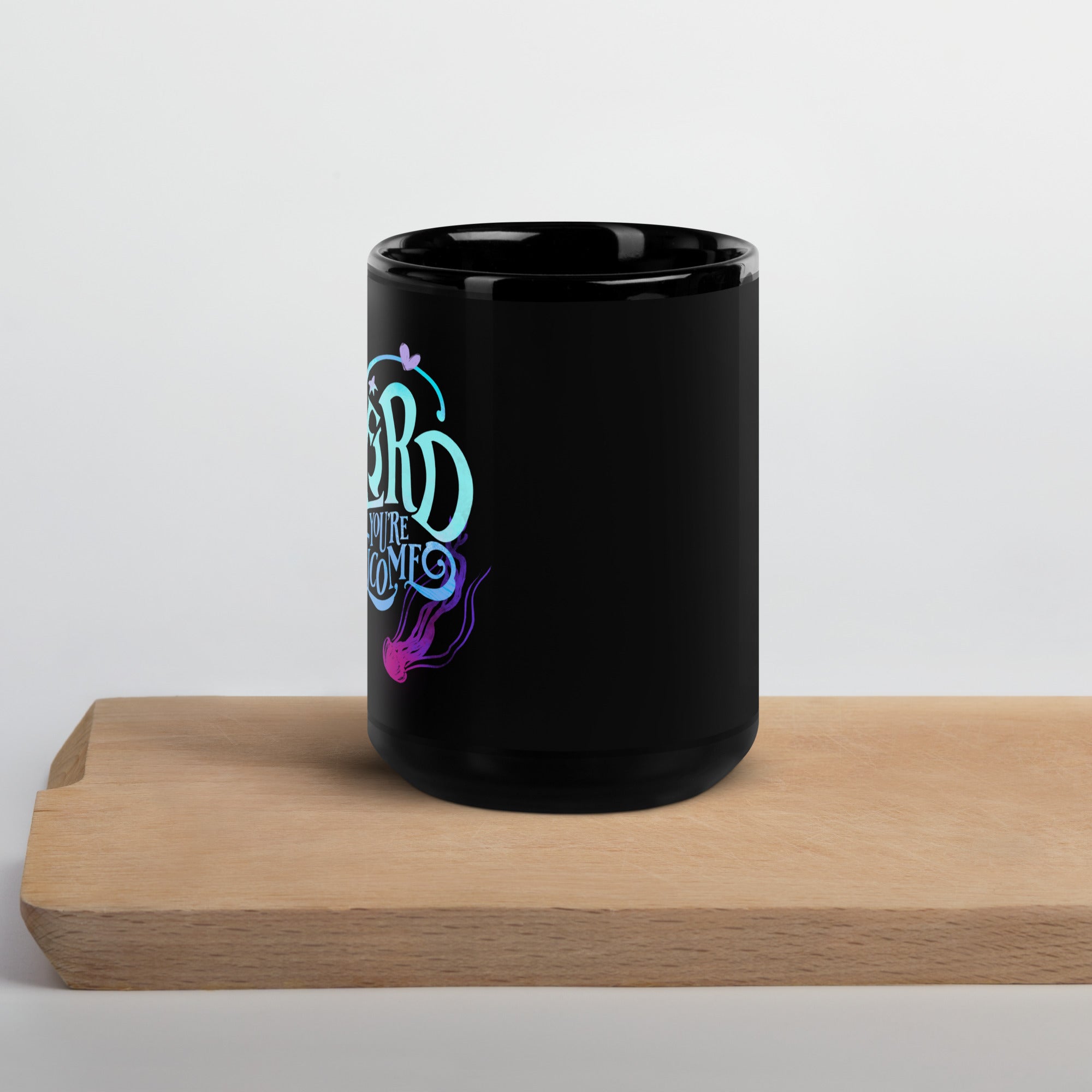 Blue "I'm Weird, You're Welcome" Black Glossy Mug